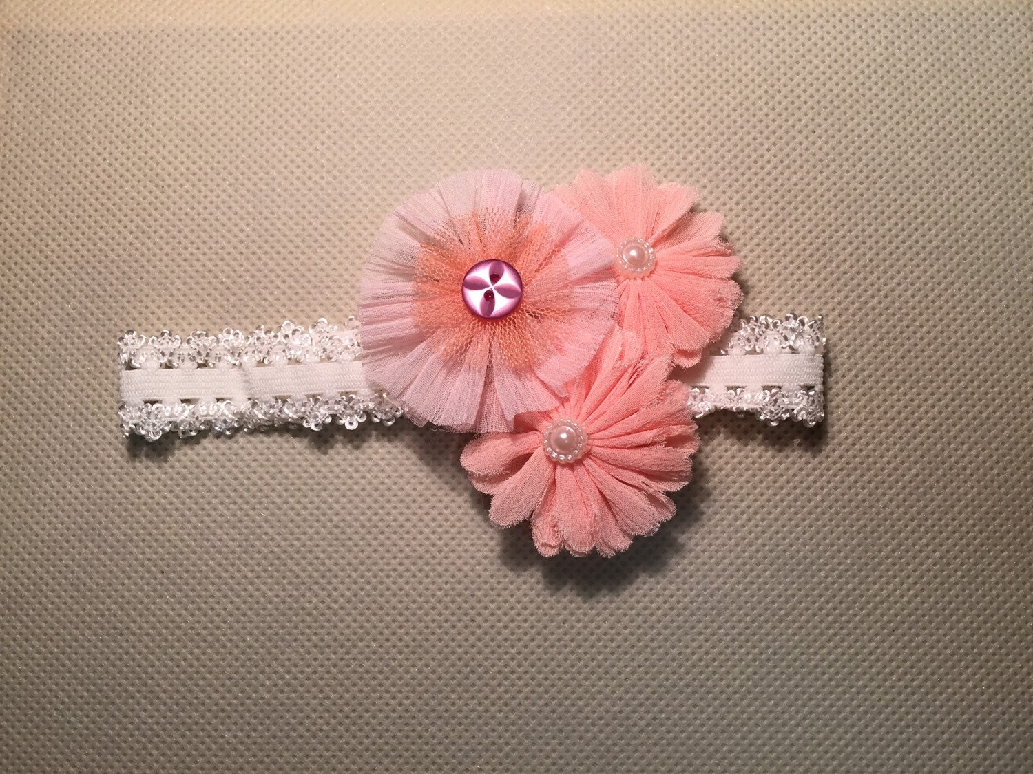 Pink flower headband by DTreeDesigns on Etsy
