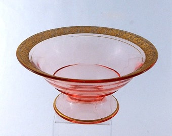 Console Bowl Gold Encrusted Decoration Depression Pink Glass Art