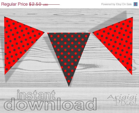ON SALE 70 % OFF polka dot banner // digital paper ready to print // red party printable // Diy decoration // instant download Il_570xn