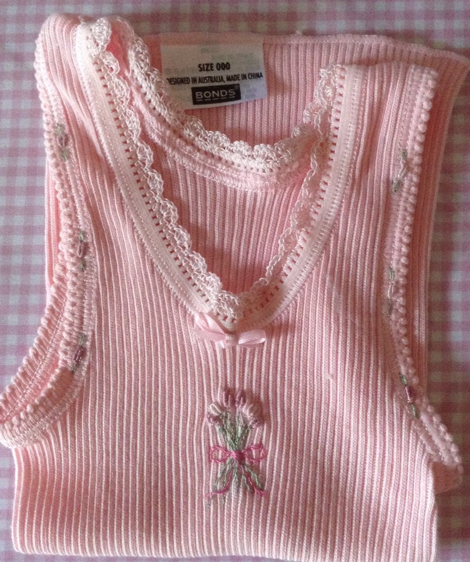Pink embroidered baby singlet GRUB ROSES NO 3