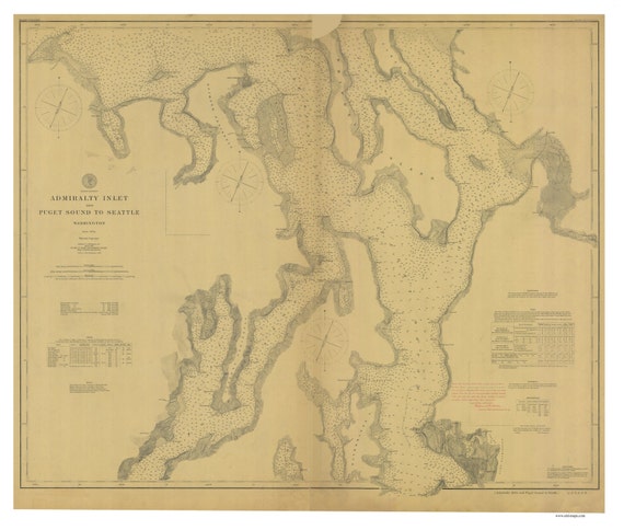 Admiralty Inlet & Puget Sound to Seattle 1899 Nautical Map