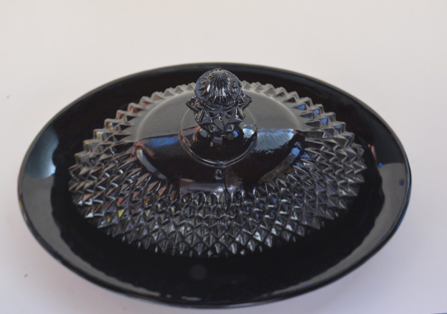 Black Glass Butter Dish with Lid Oval Butter Dish Tiara
