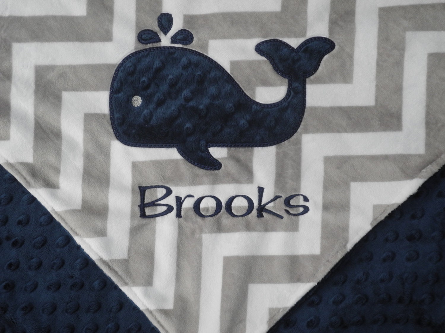 Personalized Baby Blanket Nautical Nursery Navy Whale on