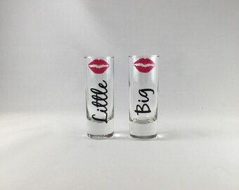 Big Little sister Sorority shot glasses, Big sister, lil sister shooter glasses. GBig and Glil