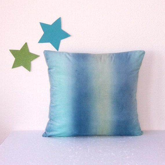 Light Blue Pillow Cover Ombre Turquoise Yellow Green Accent