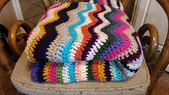 Bright Ripple Crochet Afghan by CrochetML on Etsy