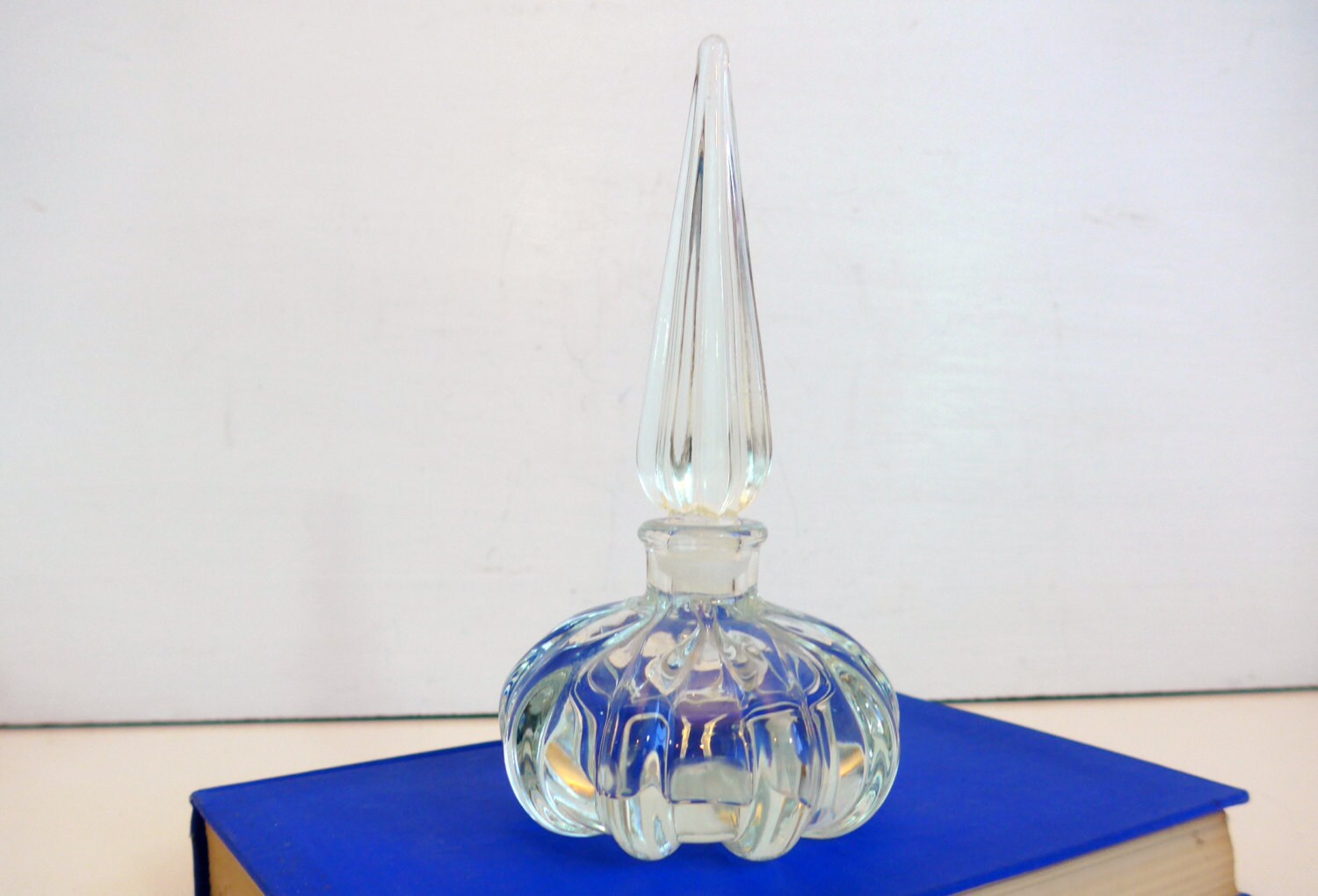 Vintage Heavy Art Glass Perfume Bottle w/ Tall Glass Stopper Retro