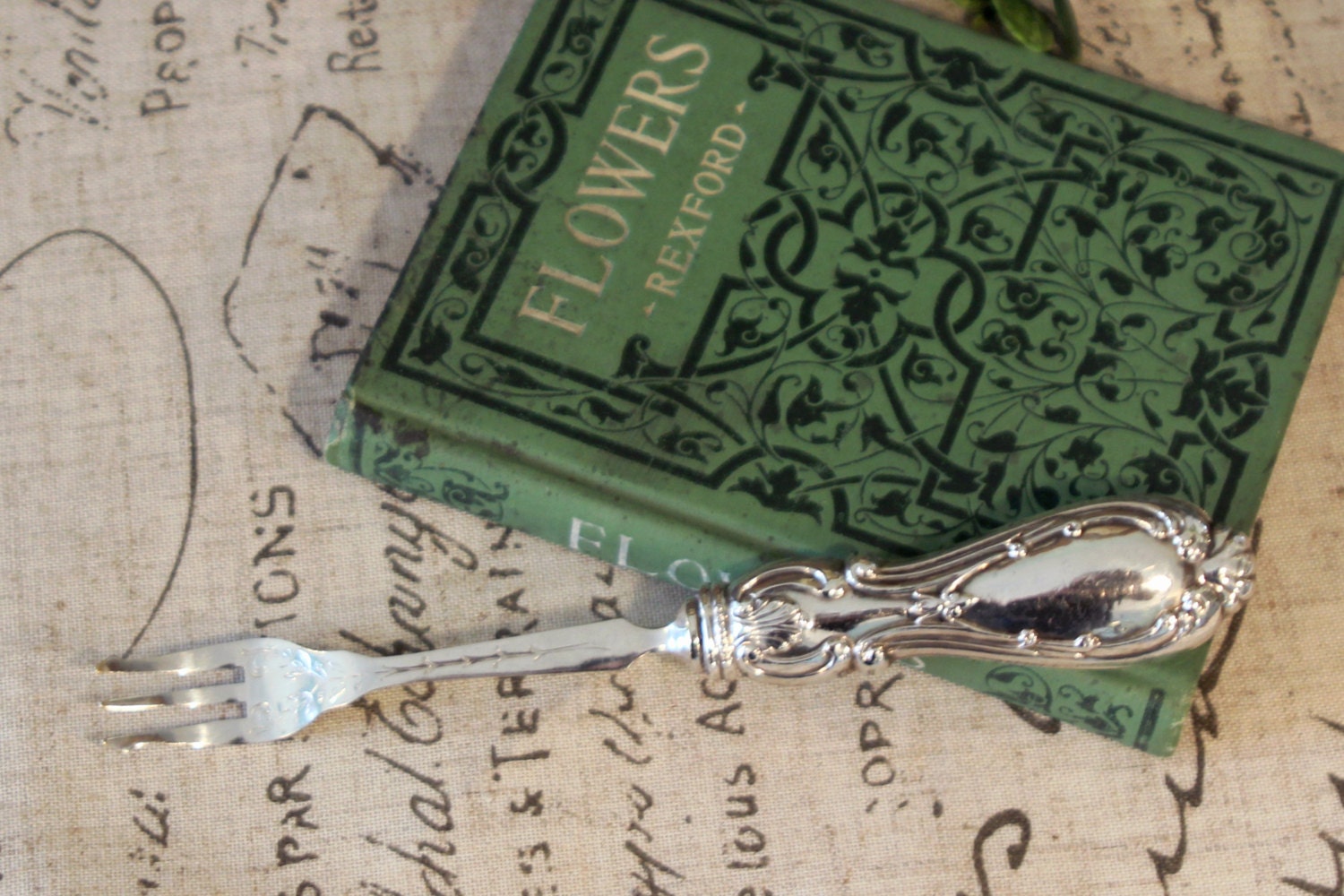 Sterling Silver Long Handle Olive or Pickle Fork Trident Style Serving Fork Fleur De Lis