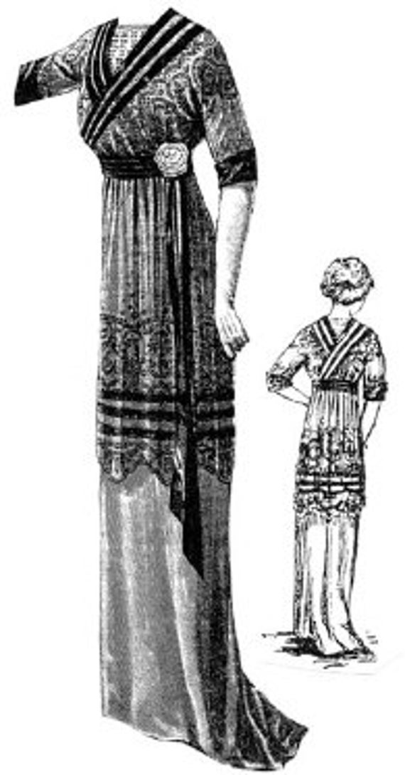 Titanic Fashion – 1st Class Women’s Clothing 1912 Silk Evening Dress 37.75 Bust - 25.25 Waist Sewing Pattern by Ageless Patterns $25.50 AT vintagedancer.com