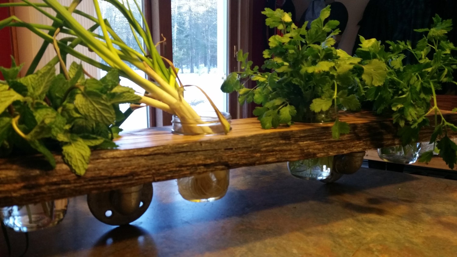 Wall Mounted Red Oak Herb Planter or Shelf jars included