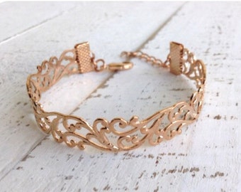 Rose Gold Filigree Bracelet, Rose Gold Bracelet, Cuff Bracelet, Lace Bracelet, Bridal Bracelet, Mom Gift, Wedding Bracelet, Bridesmaid gift