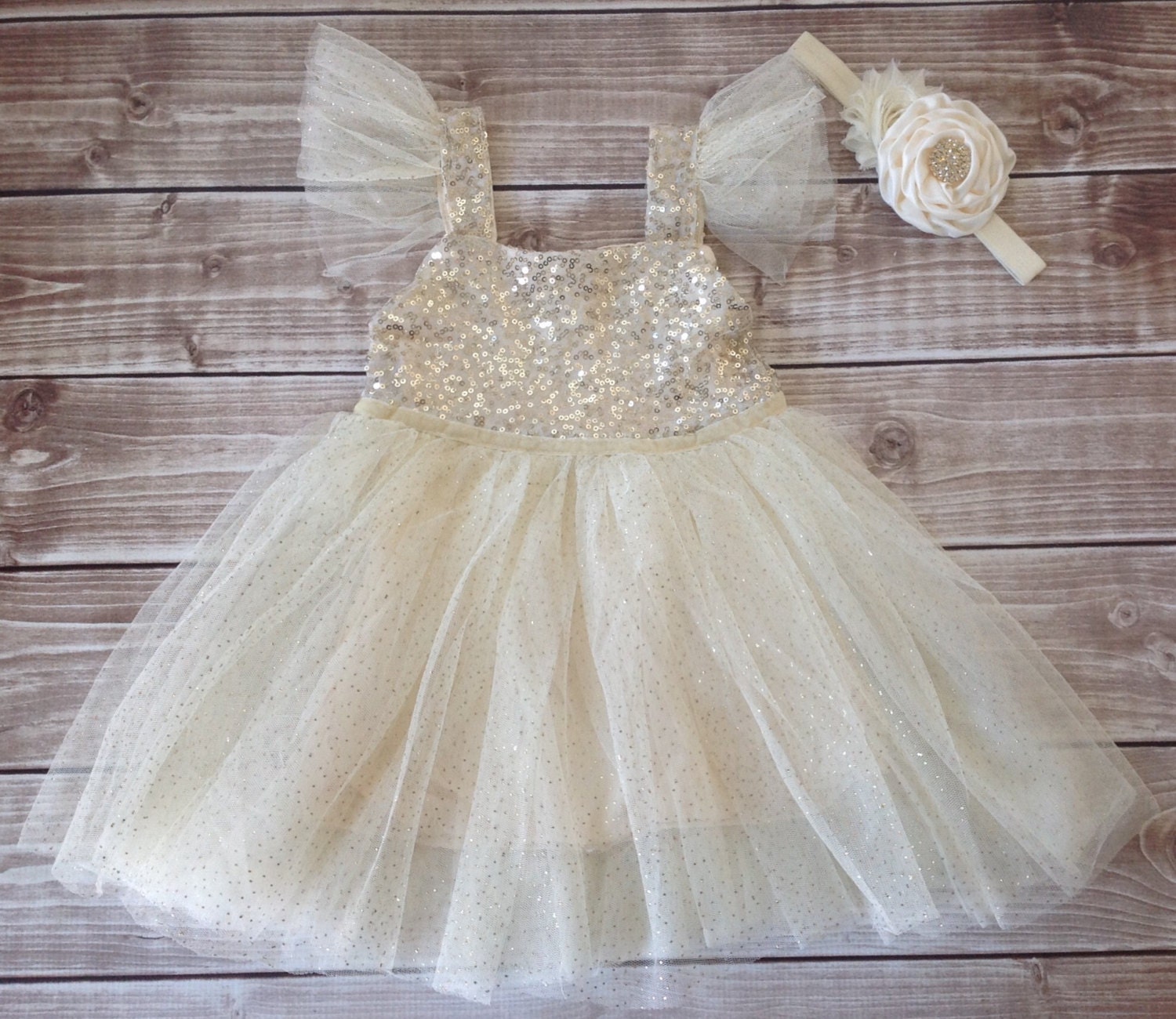Ivory baby dress ivory gold dress toddler by BabyLiloHairBoutique