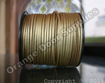 Gold 20 Feet Faux Leather Smooth Side Cord 3 x 1.5 mm- (303)