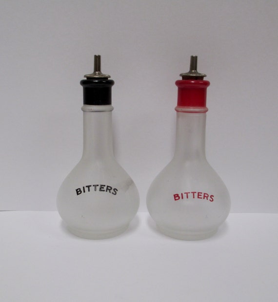 jack bottle vintage Wheaton Black Top Barware Glass Frosted Red Bottles Bitters Ware