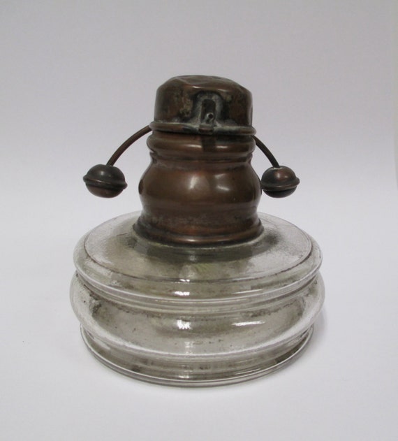 Items similar to Antique Miner’s Kerosene Oil Lamp, Glass and Copper ...