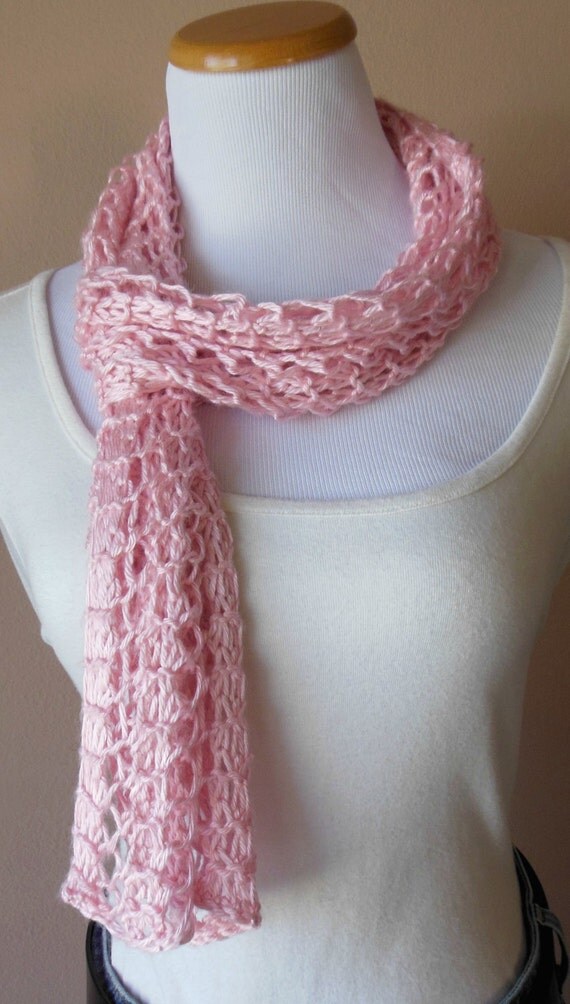 Pink Scarf Pastel Pink Light Pink Hand Knit by ClaraRuthScarves
