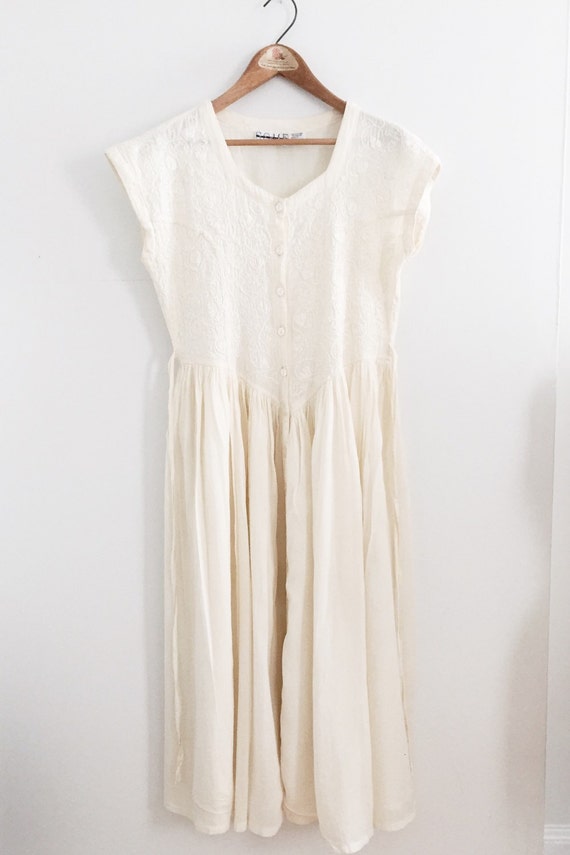 Items similar to White Gauze Sundress | 1990s cotton boho maxi dress on ...