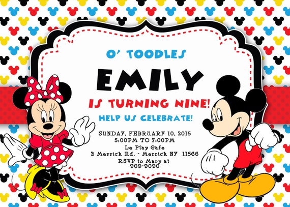 Mickey & Minnie Mouse Birthday Invitation You Print