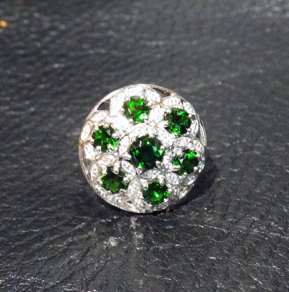 Russian Emerald Ring Sterling Silver Vintage (Chrome Diopside)