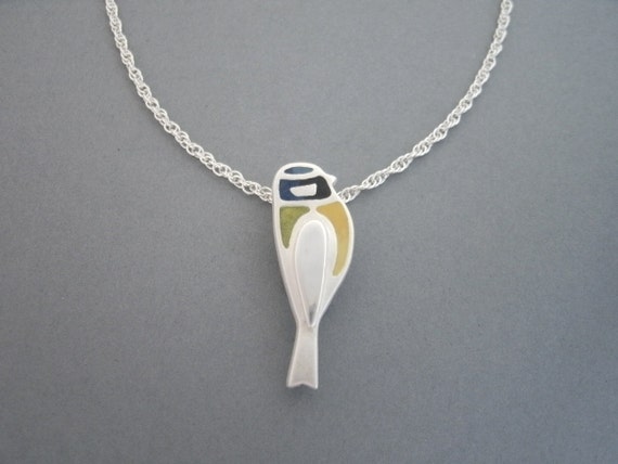 Blue Tit Necklace Pendant / Silver Bird Necklace