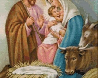 Holy Family Cross Stitch Pattern-St Joseph, Virgin Mary, Baby Jesus, Religious, Catholic