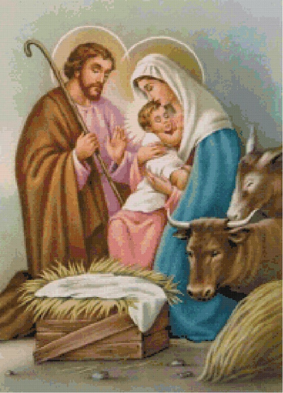 Holy Family Cross Stitch Pattern-St Joseph Virgin Mary Baby