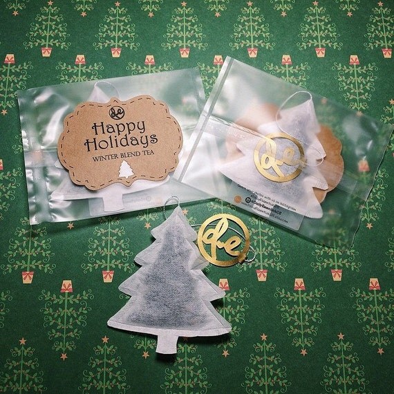 Christmas Tree shaped Tea Bag / Holiday Gift 6 piece set w/