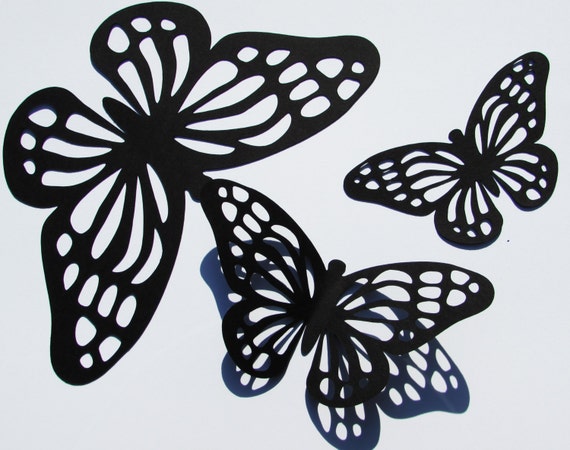 Paper Monarch butterfly die cuts /Black color / 15 pc. set