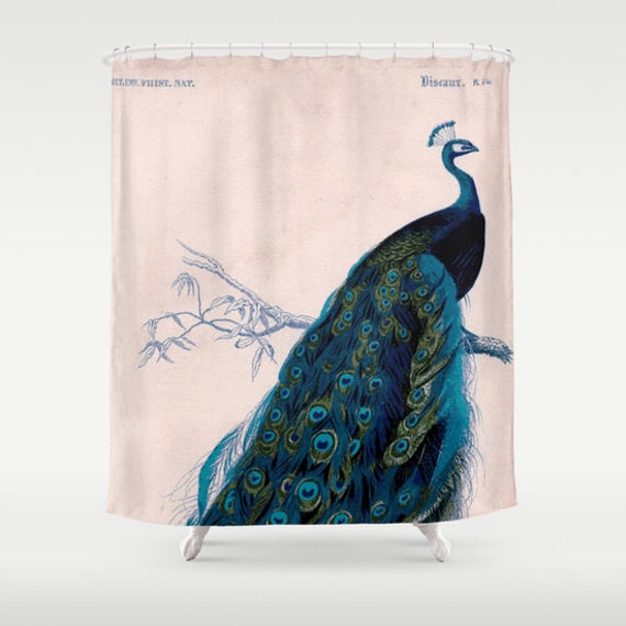 Vintage Peacock Shower Curtain Damask antique chinoiserie