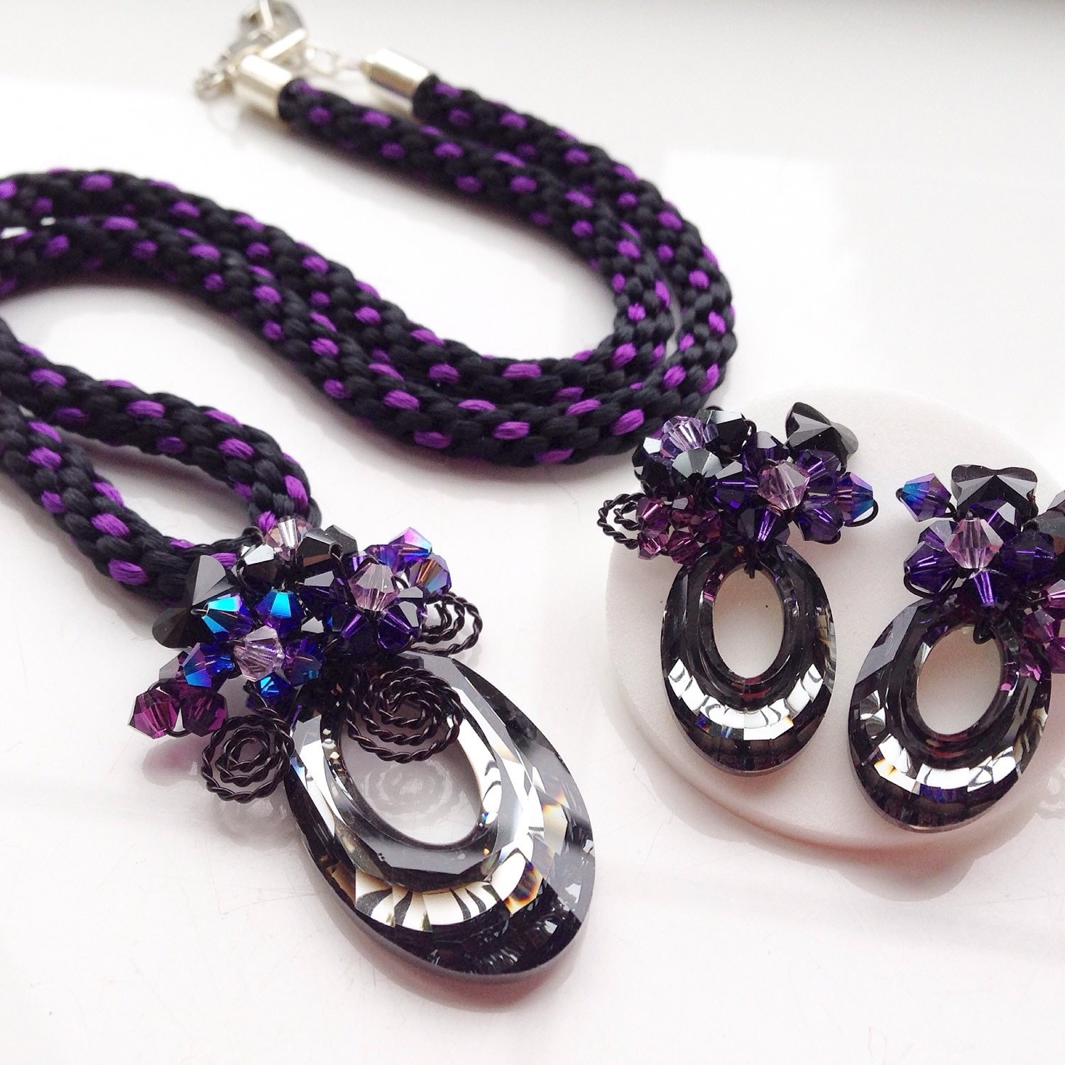 Purple black jewelry crystal pendant Black purple by PastelGems