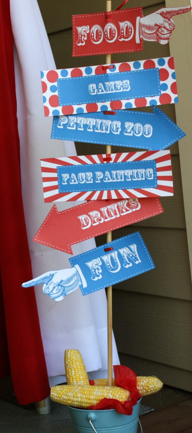 Carnival Directional Signs w/ Editable Text Printable