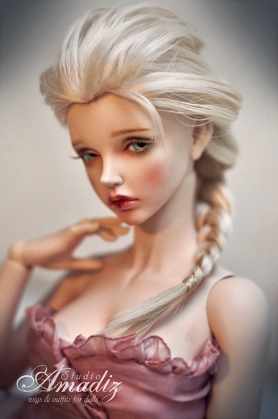 Cosplay Elsa Frozen natural angora wig for bjd