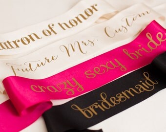 Custom Bachelorette Sash - Bride To Be Sash - with gold, black, white, pink, teal/turquoise text