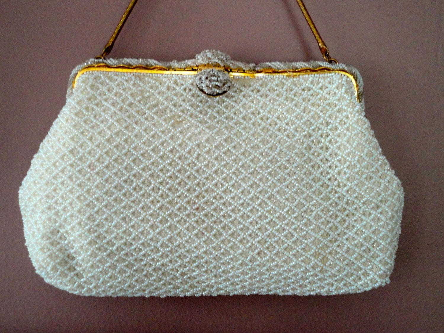 Vintage White Beaded Handbag, Wedding Purse, Prom Handbag, Collectible ...