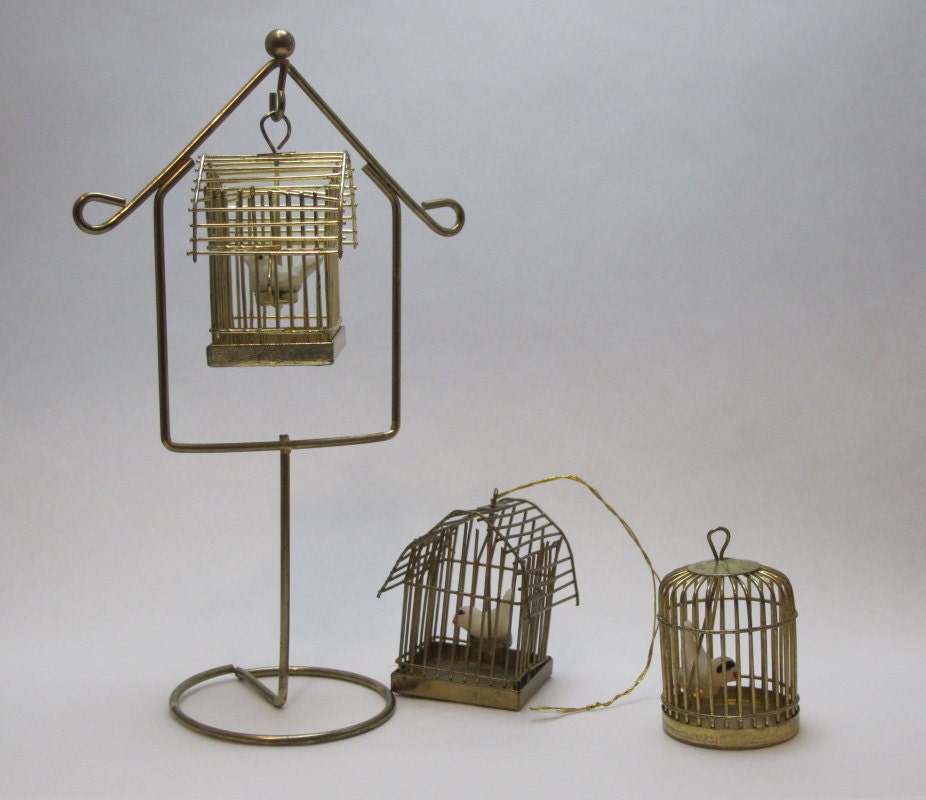Vintage 1980s Miniature Metal Brass Bird Cage Trio Perfect for