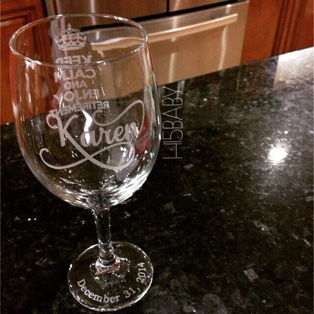 Keep calm and enjoy retirement etched wine glass