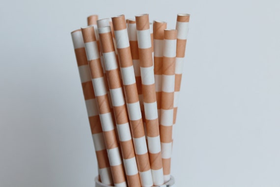 Peach Rugby Horizontal Striped Paper Straws-Peach Straws-Striped Straws-Blush Straws-Wedding Straws-Mason Jar Straws-Party Straws Il_570xn