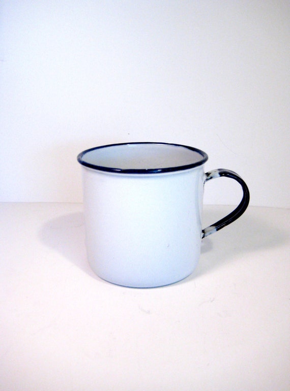 White  White Coffee With vintage Mug Blue Vintage  enamel Sweden Enamel cup in  Made Cup