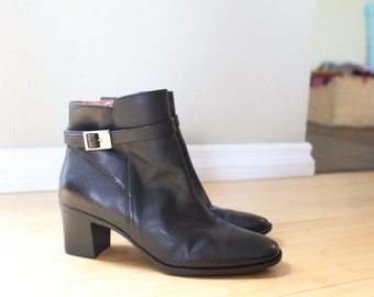 vintage black leather buckle oxford ankle boots womens 9