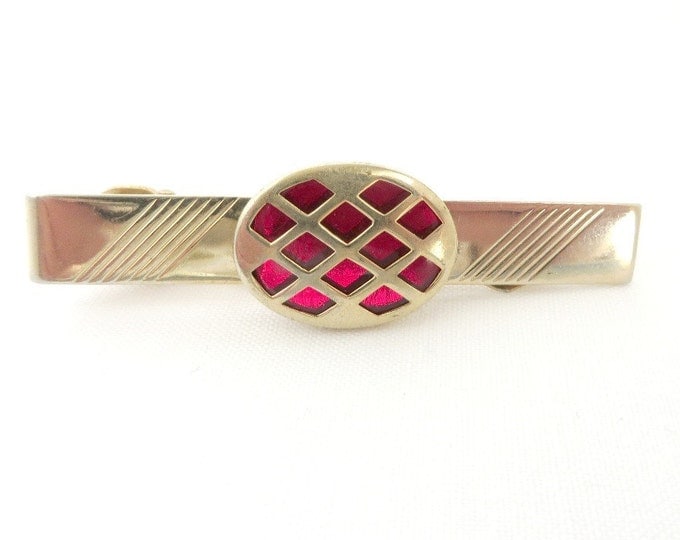 Anson Tie Clasp, Red Stone Tie Clip, Vintage Tie Bar, Gold Tone Tie Clip, Men's Suit Accessory