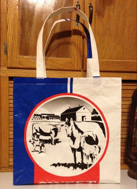 Repurposed Horse cattle feed bag tote bag GROCERY BAG Now