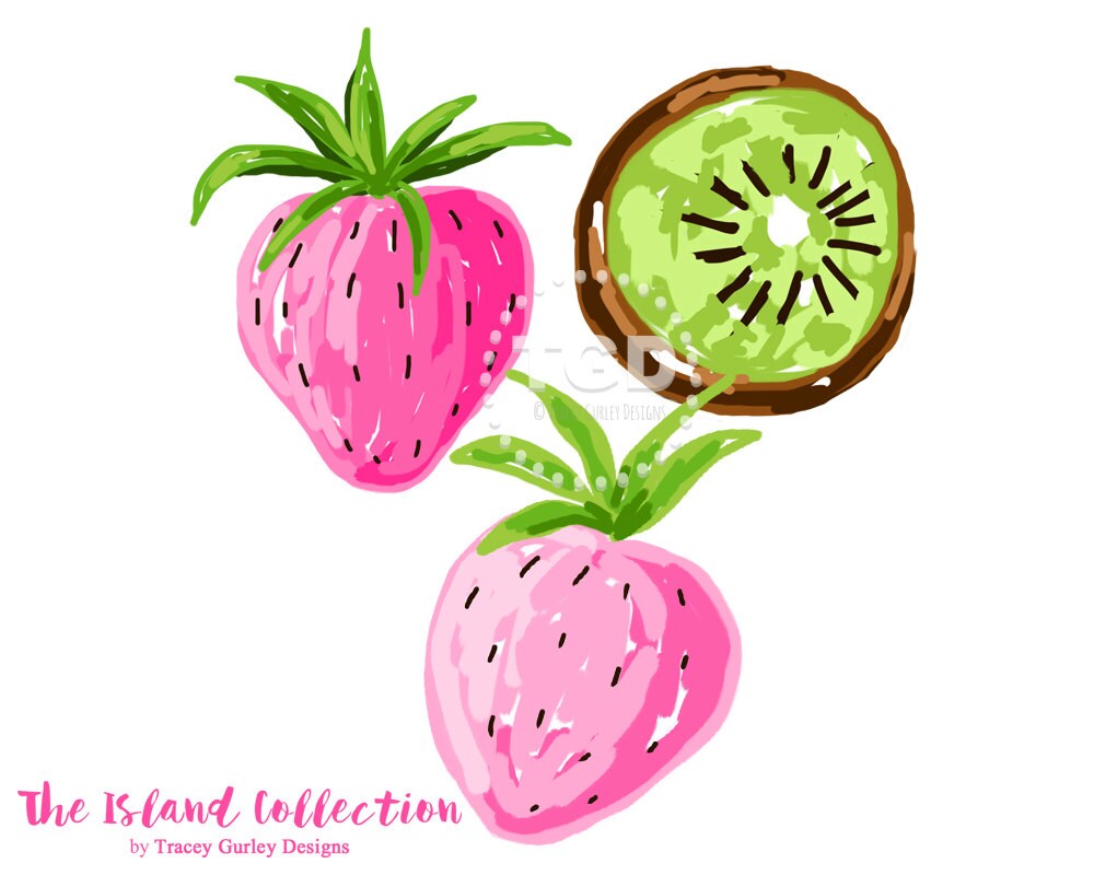 Preppy Strawberry Kiwi clip art Original Art download