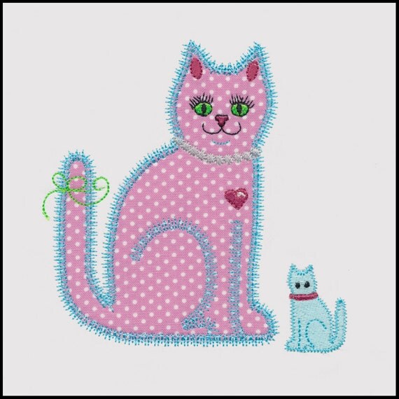 Calico Cat single 1 applique machine embroidery design. Actual