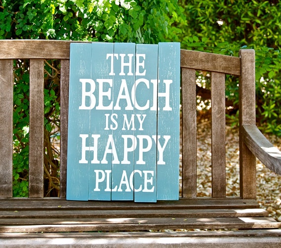 The Beach is my happy place Wood plank sign by SignsStuffnThings