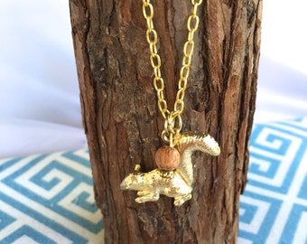 Gold Squirrel Charm Necklace