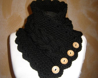 Knitted scarf collar. Black scarf. Warm scarf for women.