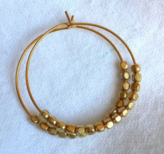 Gold Beaded Hoop Earrings by ChampagneAndGlitter on Etsy