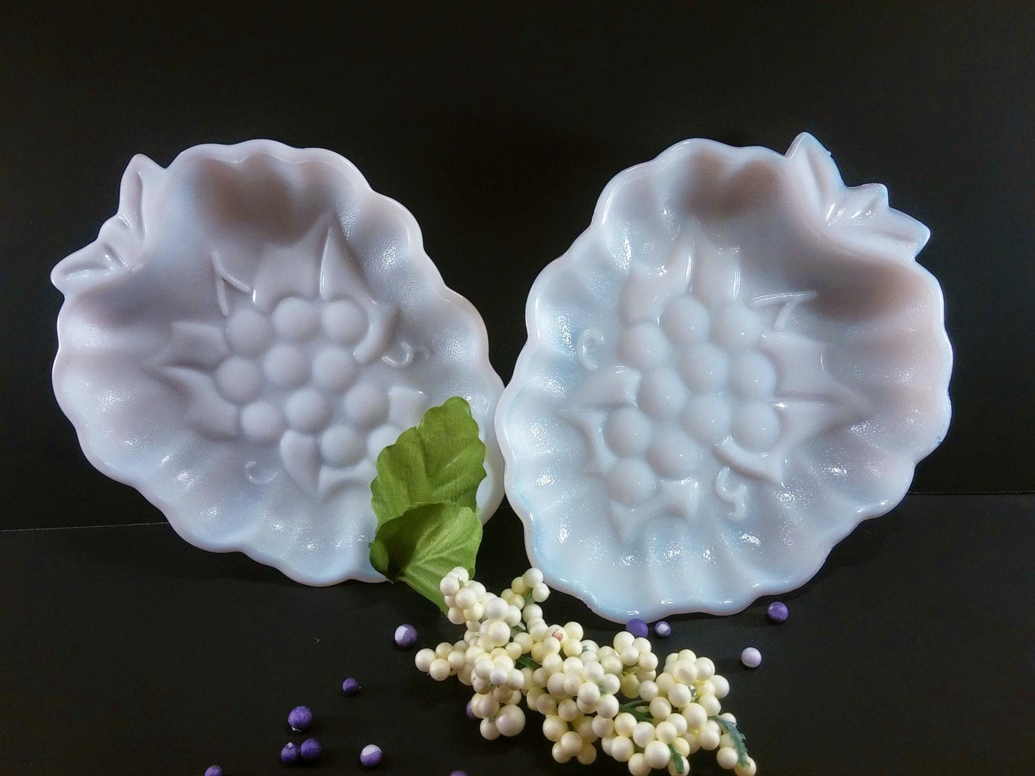 Vintage Milk Glass Grape Shaped Candy Dishes. by VintageQuinnGifts