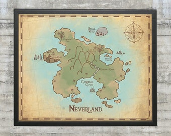 Peter Pan Nursery, Neverland Map, Map of Neverland, 20x16 Nursery Art Print, Neverland Series