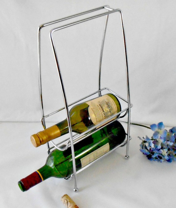 Items similar to Vintage Metal Bottle Carrier, Chrome Wire Wine Display